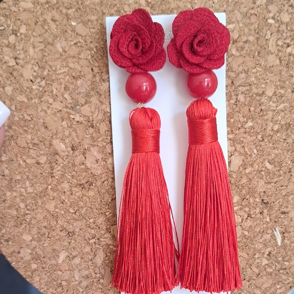 Elegant Red Tassel Earrings